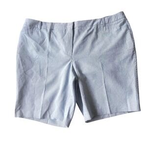 Talbots Women 22W seersucker pinstripe short blue striped chino plus size cotton